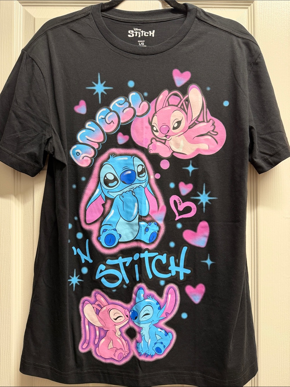 Black Graphic T-Shirt - Pink & Blue